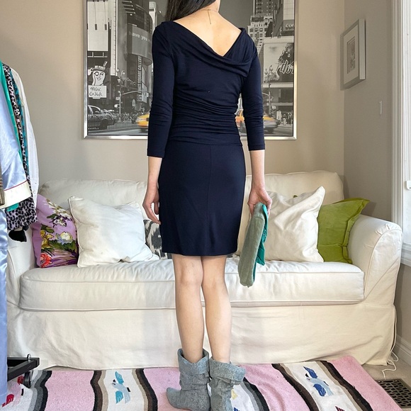 Mango black stretch asymmetric ruched minidress - Picture 7 of 13